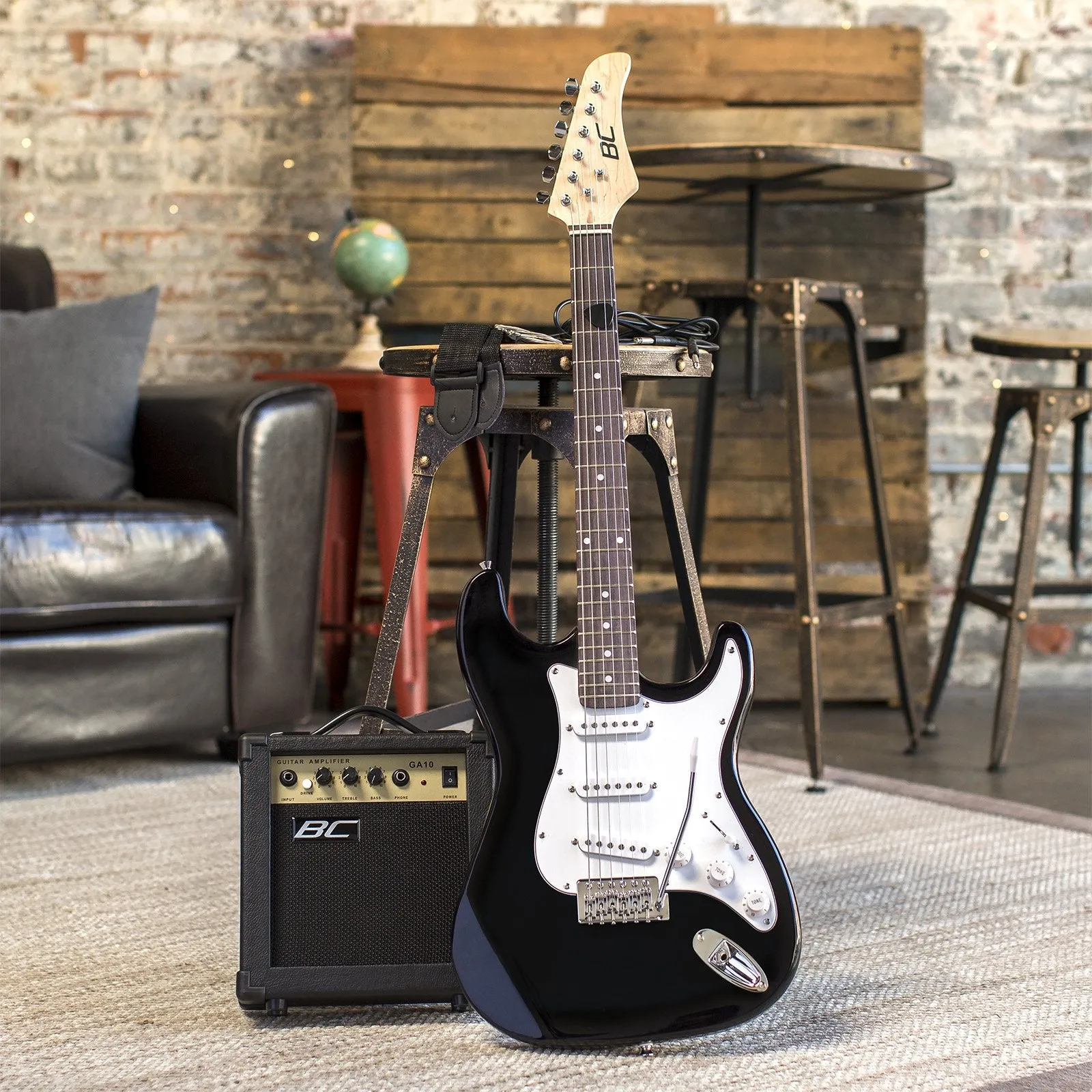 39in Beginner Electric Guitar Kit w/ Case, 10W Amp, Tremolo Bar