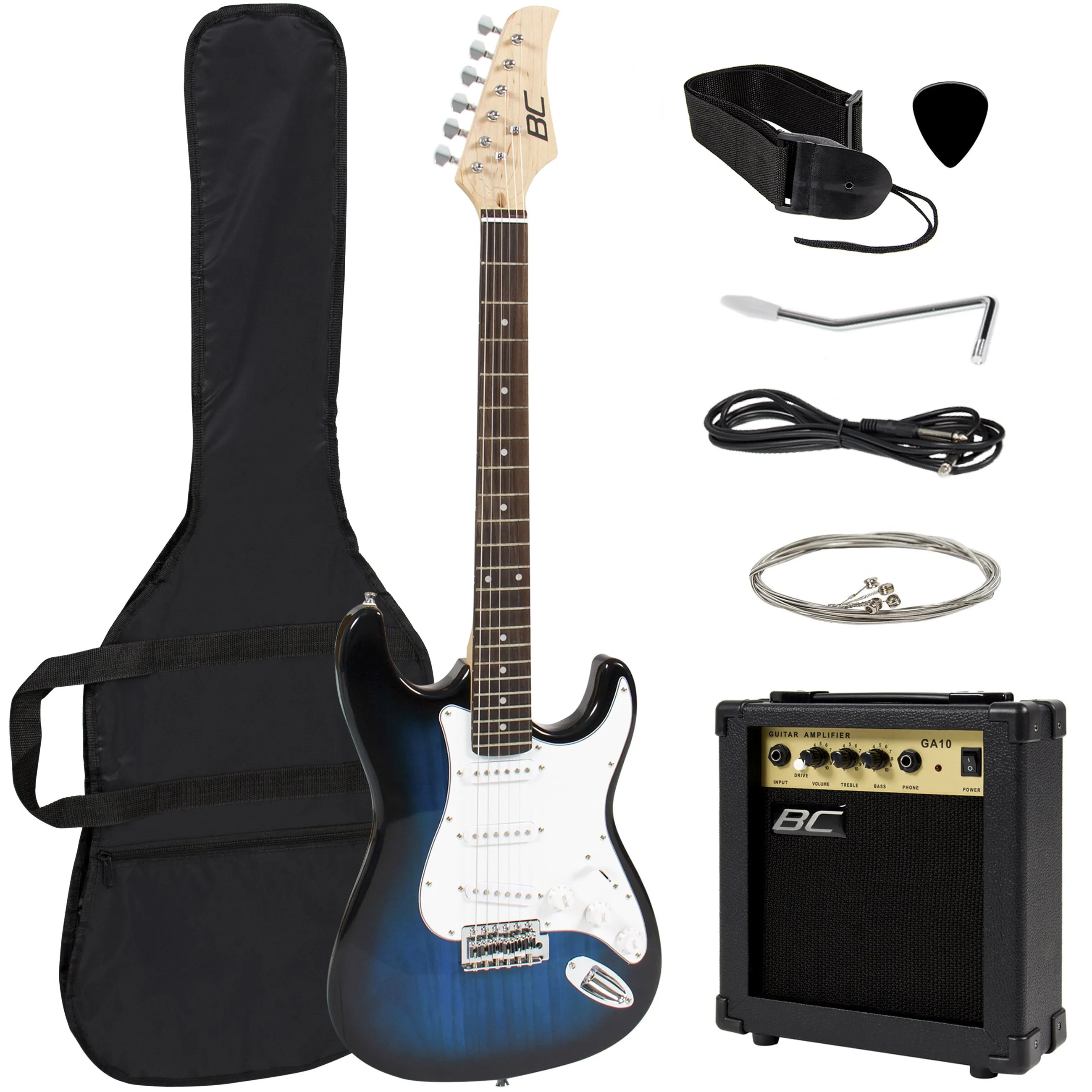 39in Beginner Electric Guitar Kit w/ Case, 10W Amp, Tremolo Bar
