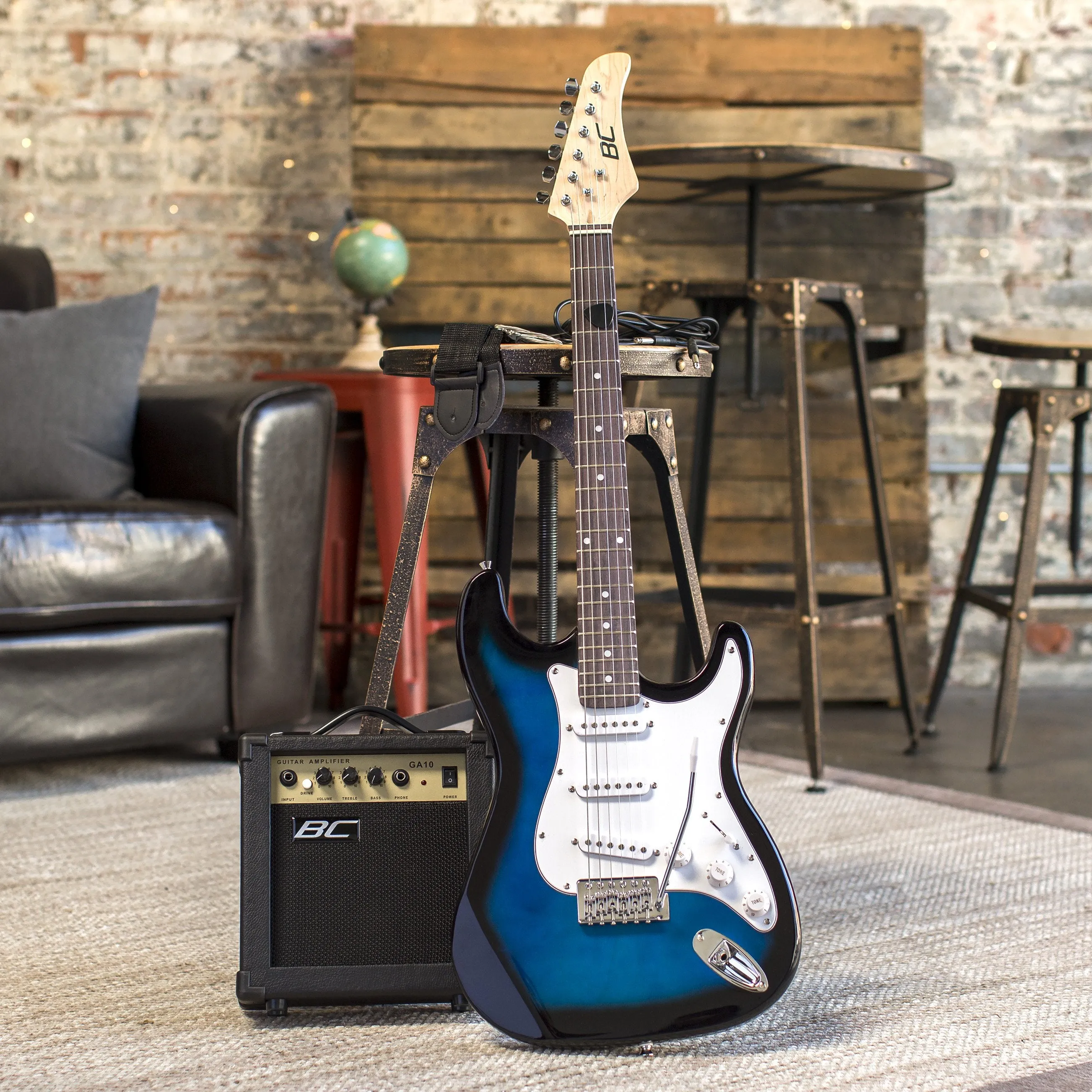 39in Beginner Electric Guitar Kit w/ Case, 10W Amp, Tremolo Bar