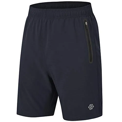 AIRIKE Mens Sports Shorts Lightweight Running Workout Gym Athletic Shorts Zipper Pockets (Black,Grey) Size S