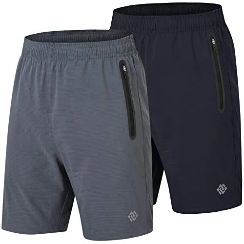 AIRIKE Mens Sports Shorts Lightweight Running Workout Gym Athletic Shorts Zipper Pockets (Black,Grey) Size S