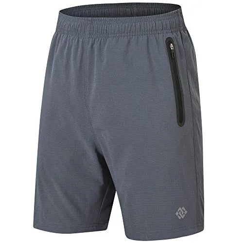 AIRIKE Mens Sports Shorts Lightweight Running Workout Gym Athletic Shorts Zipper Pockets (Black,Grey) Size S