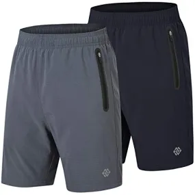 AIRIKE Mens Sports Shorts Lightweight Running Workout Gym Athletic Shorts Zipper Pockets (Black,Grey) Size S
