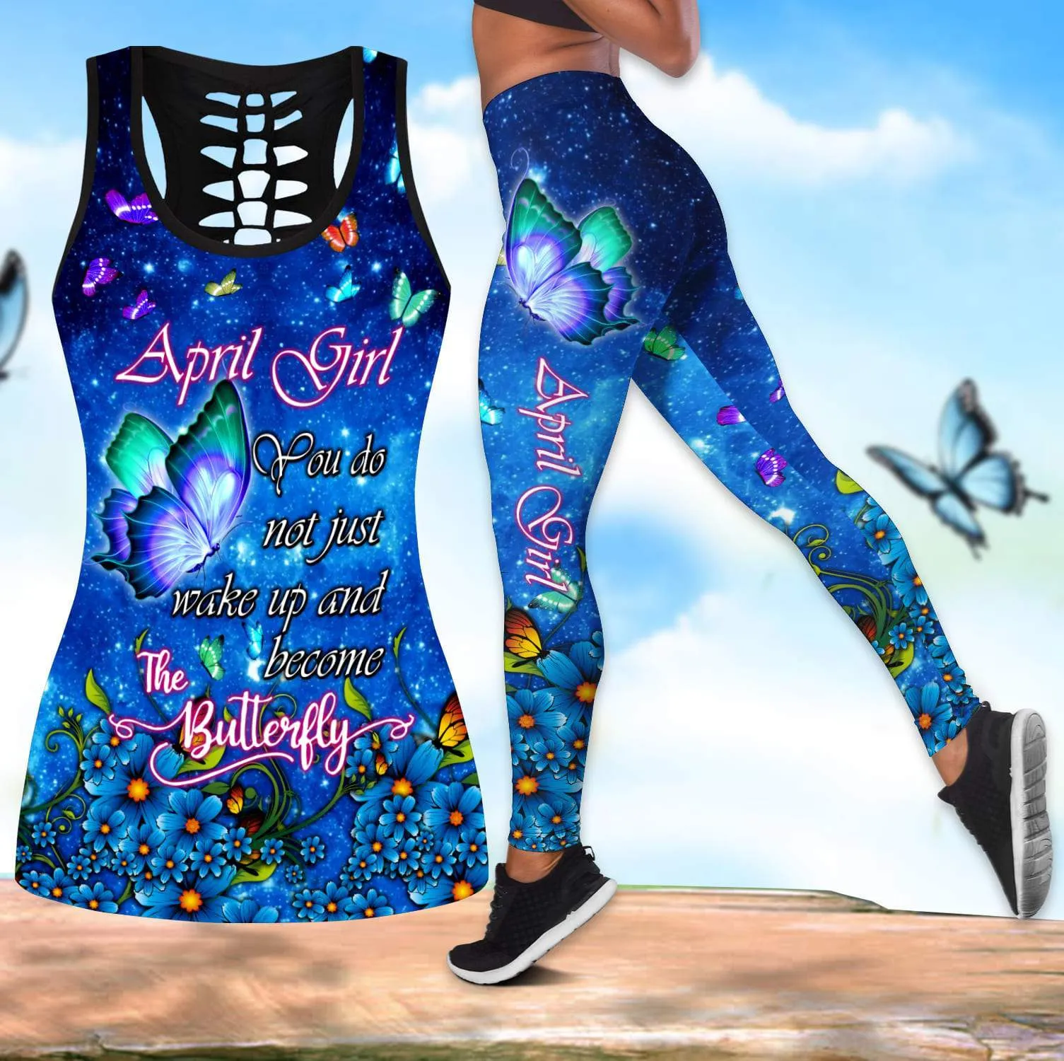 April Girl Butterfly Combo Tank Top   Leggings