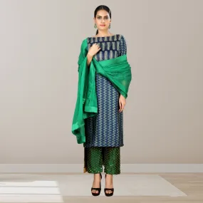 Blue Bloom Kurta Pant Set | Ajrakh Block Print | Vibrant | Occasional Ethnic Wear