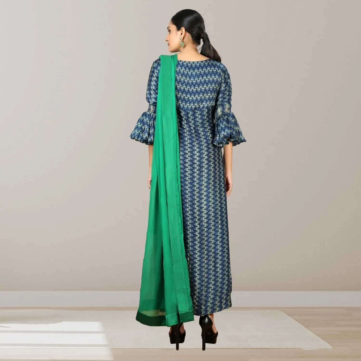 Blue Bloom Kurta Pant Set | Ajrakh Block Print | Vibrant | Occasional Ethnic Wear