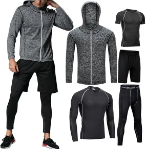 BOOMCOOL Men Workout Clothes Outfit Fitness Apparel Gym Outdoor Running Compression Pants Shirt Top Long Sleeve Jacket