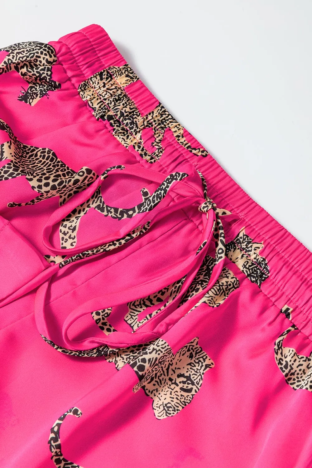 Button-Down Cheetah Print Satin Top and Shorts