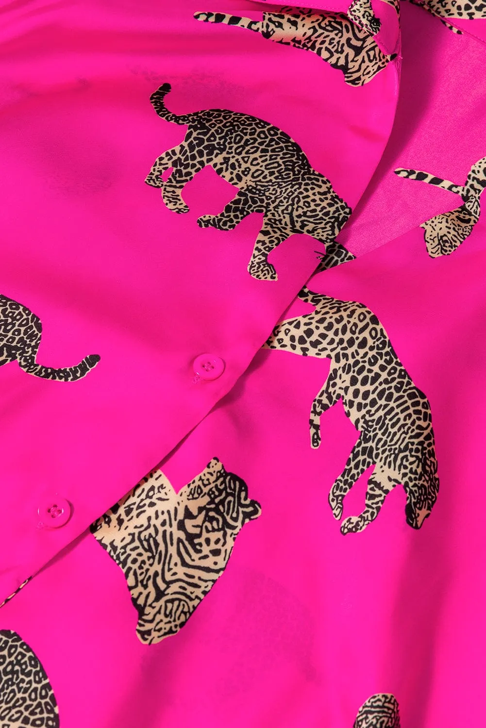 Button-Down Cheetah Print Satin Top and Shorts