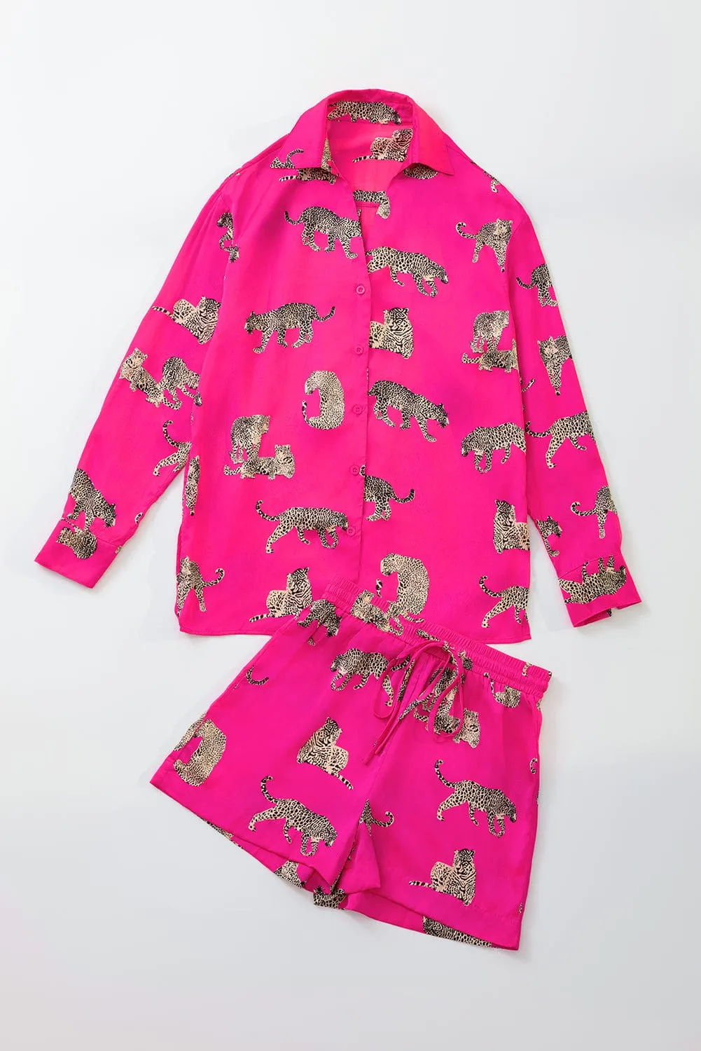 Button-Down Cheetah Print Satin Top and Shorts