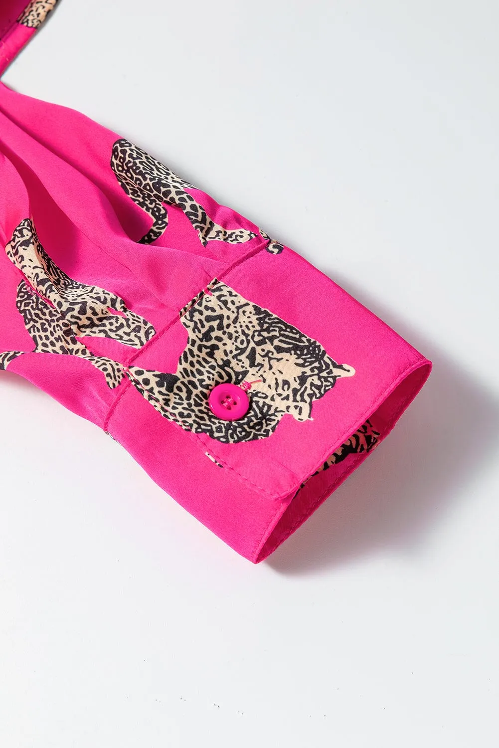 Button-Down Cheetah Print Satin Top and Shorts