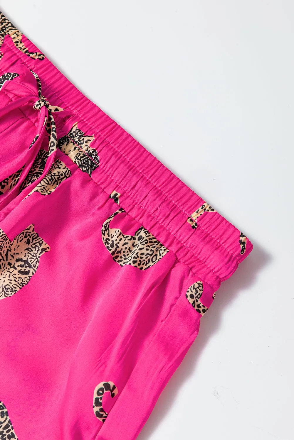 Button-Down Cheetah Print Satin Top and Shorts