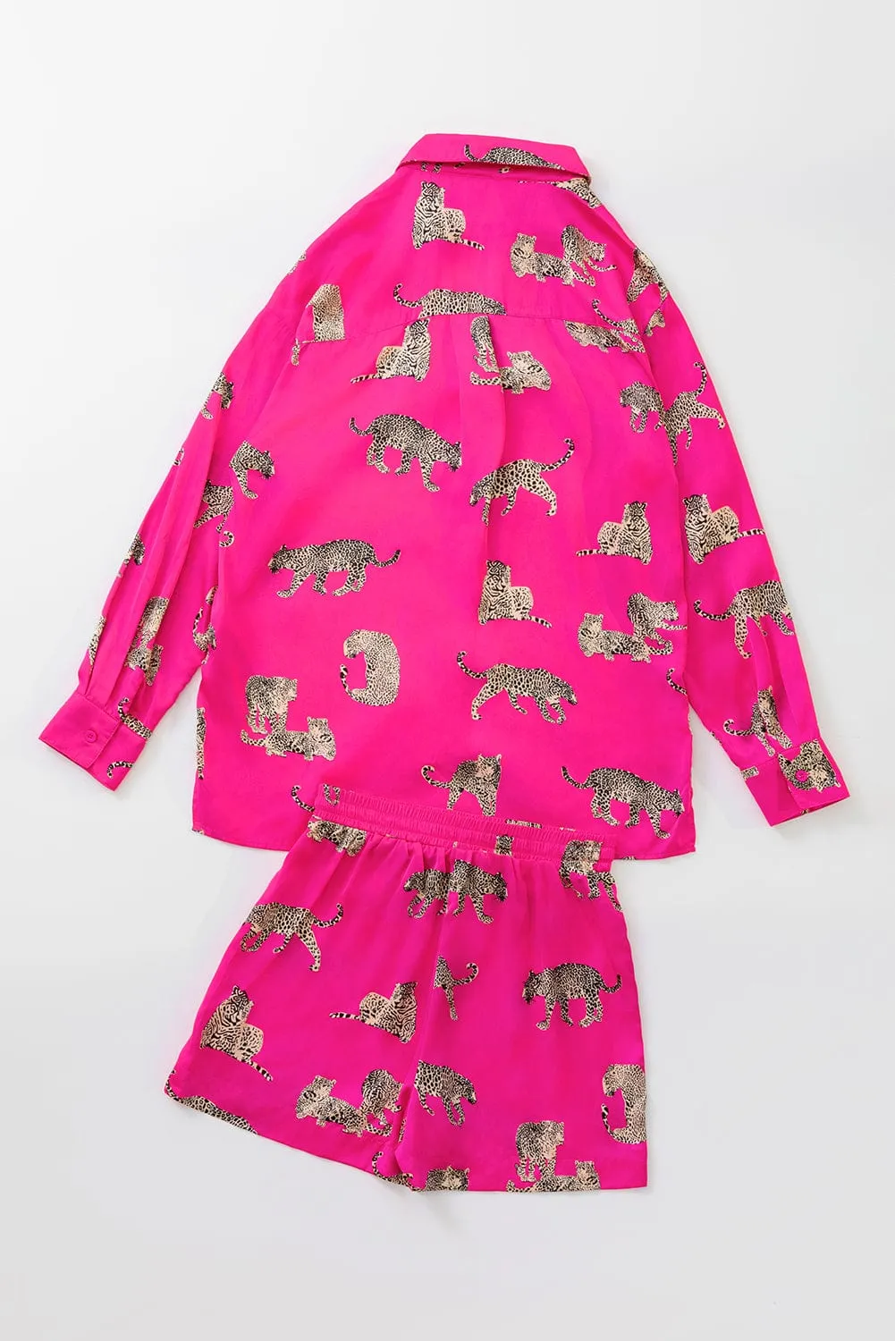 Button-Down Cheetah Print Satin Top and Shorts