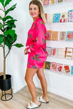 Button-Down Cheetah Print Satin Top and Shorts