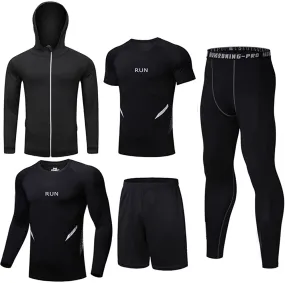 BUYJYA 5Pcs Men's Compression Pants Shirt Top Long Sleeve Jacket Athletic Sets Gym Clothing Mens Workout Valentines Day Gift