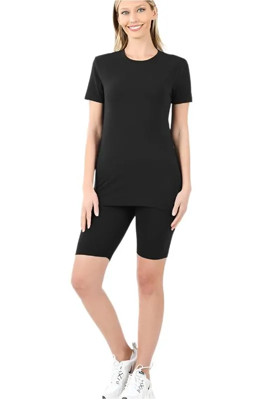 Cotton Round Neck Top & Bike Shorts Set