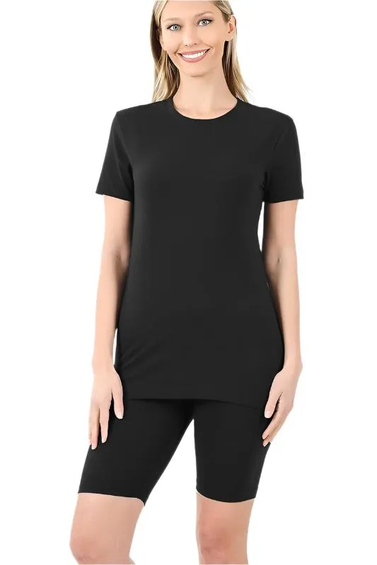 Cotton Round Neck Top & Bike Shorts Set