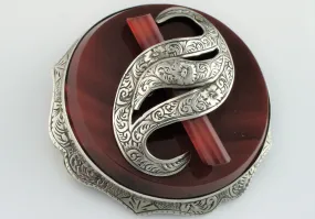 Fine Antique Victorian Silver Scottish Agate Brooch / Pin