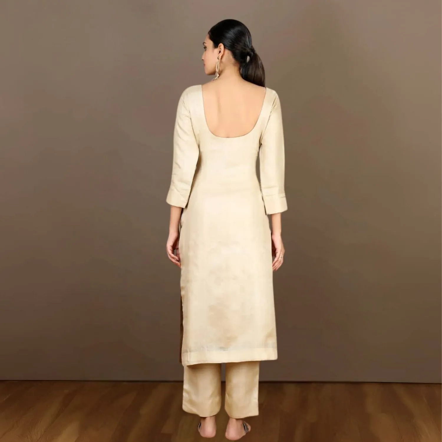 Karthika Tussar Kurta Pant | Hand-Crafted | Glamorous Appeal | Beige & Wine