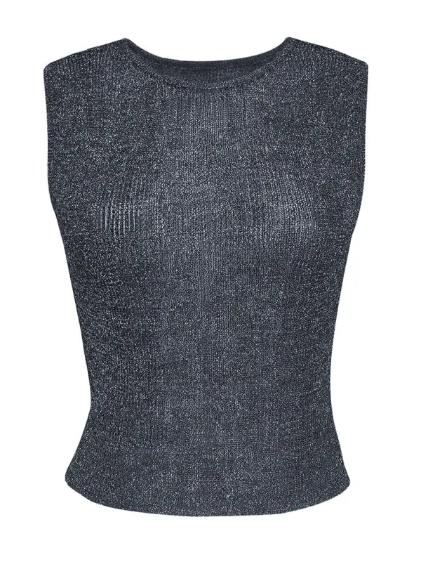 Kenna Fashion Round Neck Shiny Skinny Sexy Glitter Tank Top