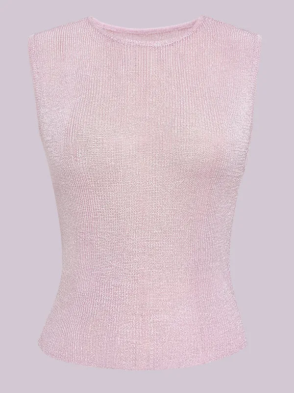 Kenna Fashion Round Neck Shiny Skinny Sexy Glitter Tank Top