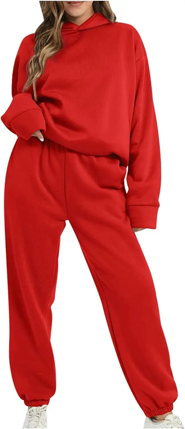 Lounge Workout Sets for Women Casual Two Piece Outfits Thicken Tracksuit Fleece Lined Sweatpants Hooded Sweatshirts