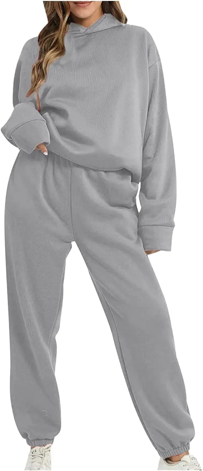Lounge Workout Sets for Women Casual Two Piece Outfits Thicken Tracksuit Fleece Lined Sweatpants Hooded Sweatshirts