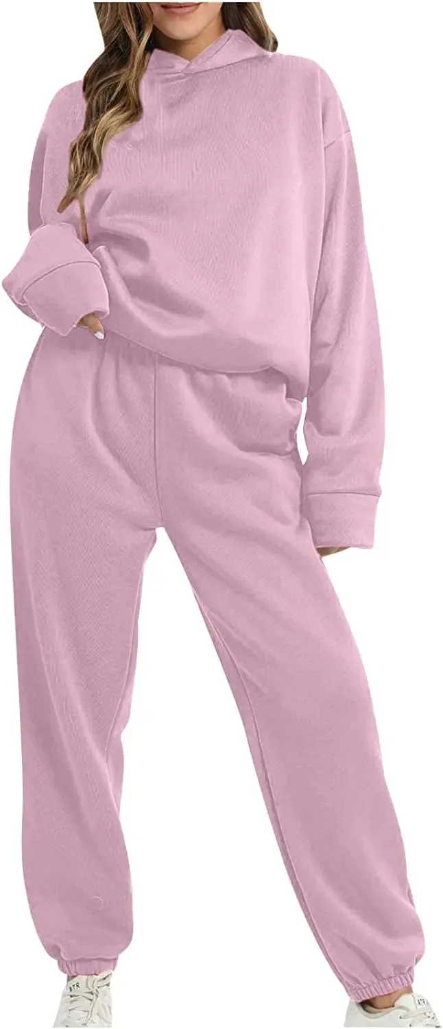 Lounge Workout Sets for Women Casual Two Piece Outfits Thicken Tracksuit Fleece Lined Sweatpants Hooded Sweatshirts