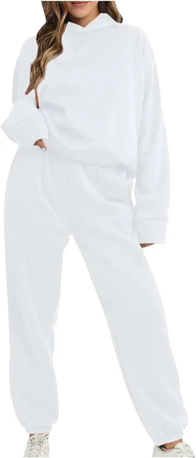 Lounge Workout Sets for Women Casual Two Piece Outfits Thicken Tracksuit Fleece Lined Sweatpants Hooded Sweatshirts