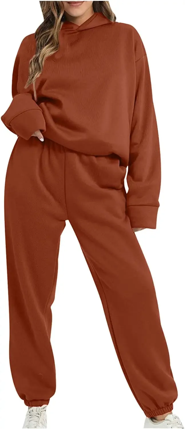 Lounge Workout Sets for Women Casual Two Piece Outfits Thicken Tracksuit Fleece Lined Sweatpants Hooded Sweatshirts