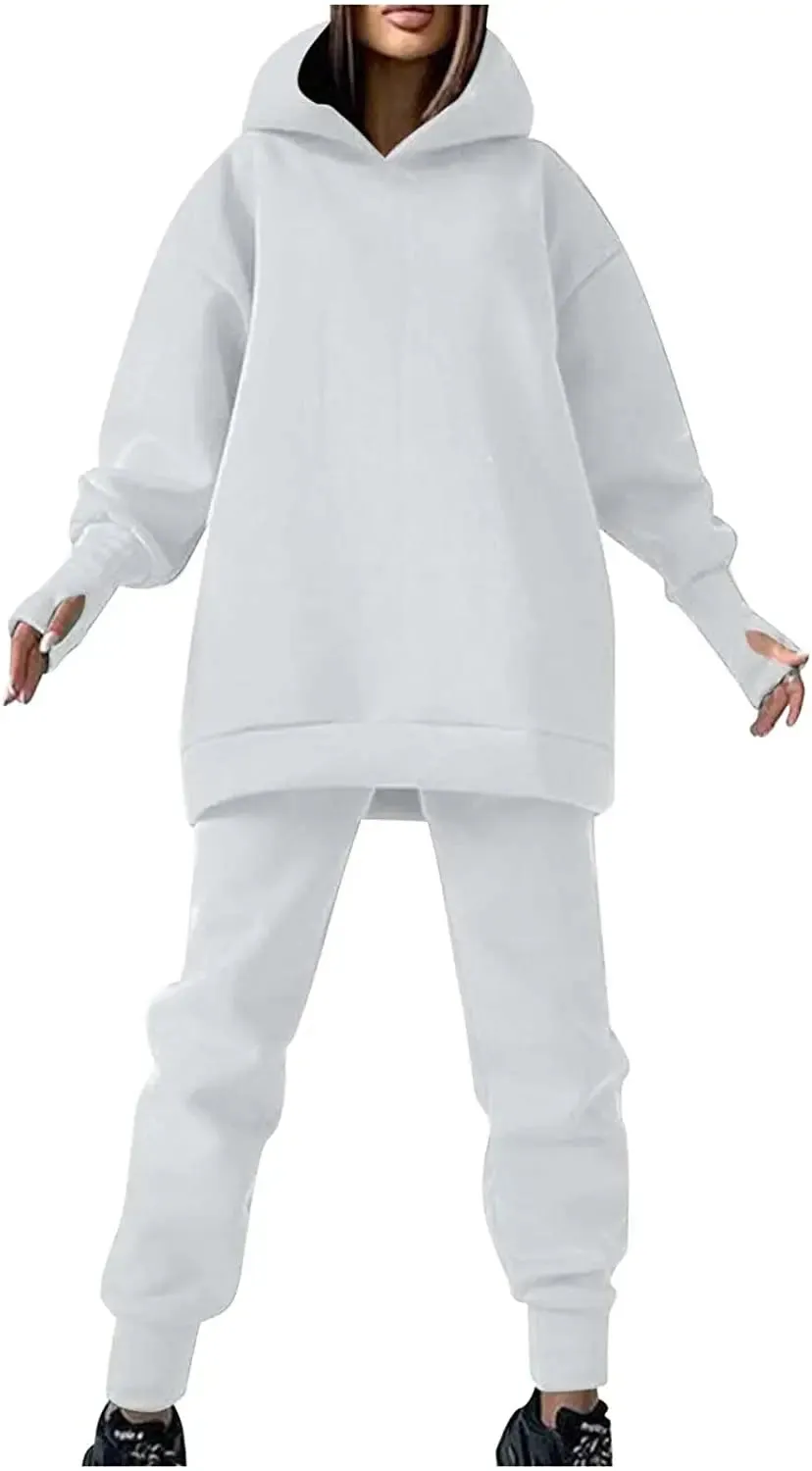 Lounge Workout Sets for Women Casual Two Piece Outfits Thicken Tracksuit Fleece Lined Sweatpants Hooded Sweatshirts