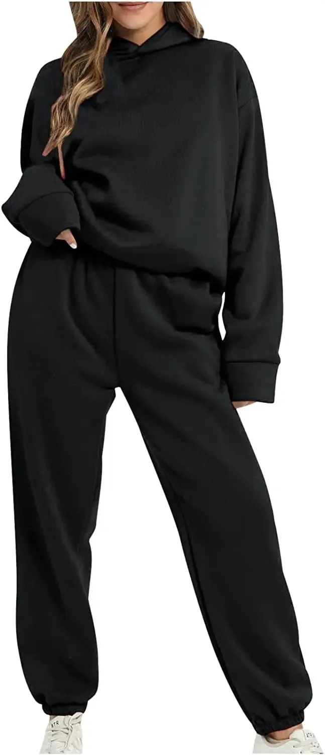Lounge Workout Sets for Women Casual Two Piece Outfits Thicken Tracksuit Fleece Lined Sweatpants Hooded Sweatshirts