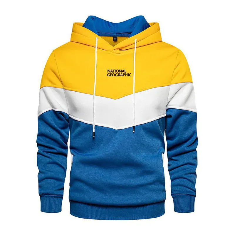 Men's Casual Sports Panel Hooded Pullover Sweatshirt