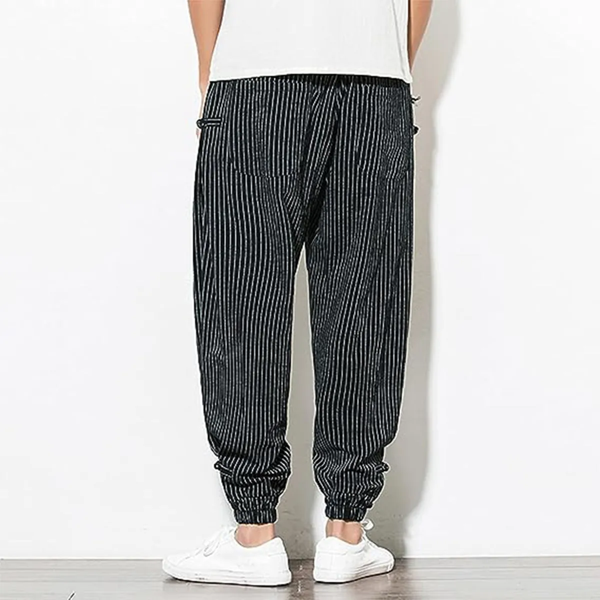 Men's Pants Loose Thin Black  & Grey Striped Jogger Breathable Casual Harem Combo (Pack of 2)