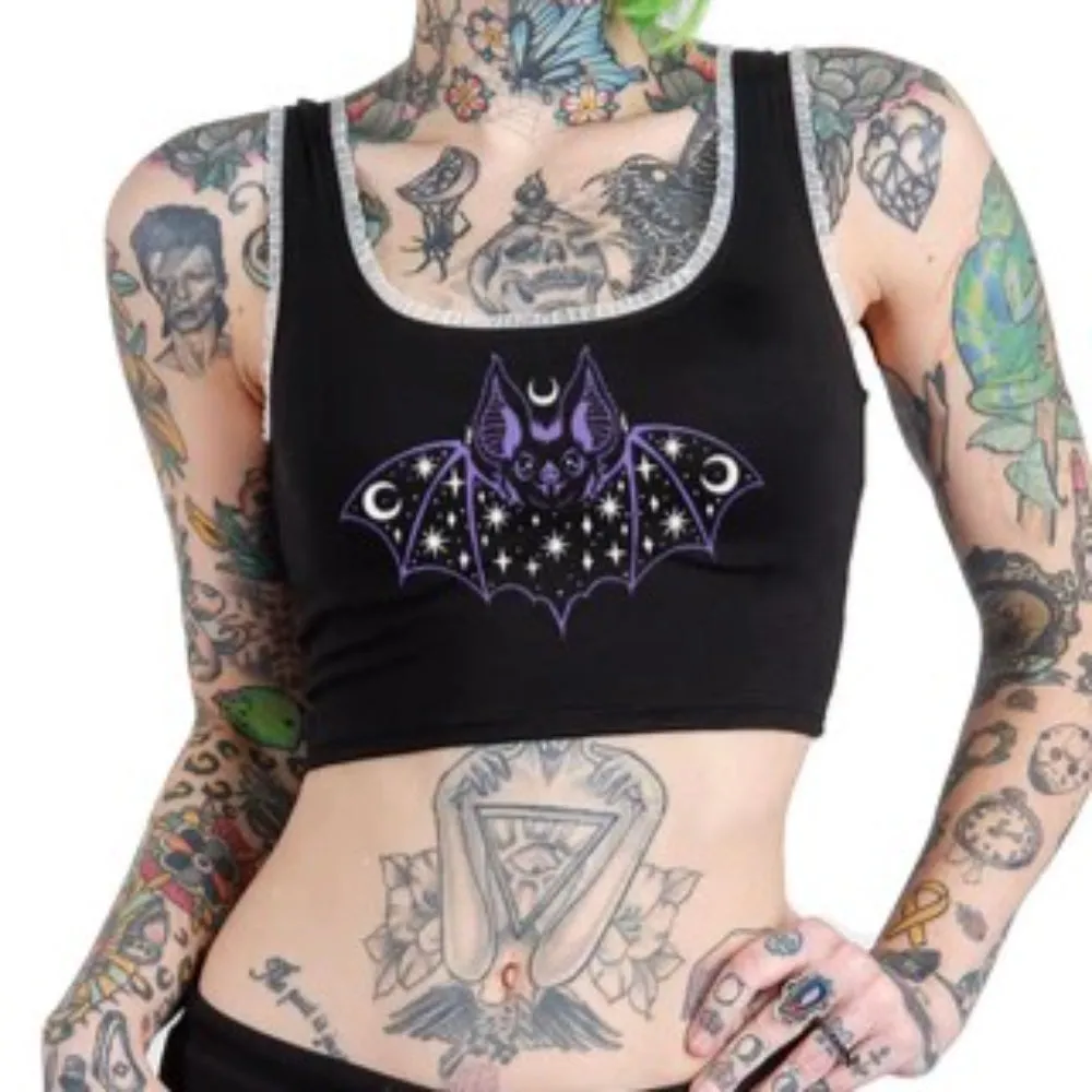 Moon And Star Bat Lace Trim Crop Cami