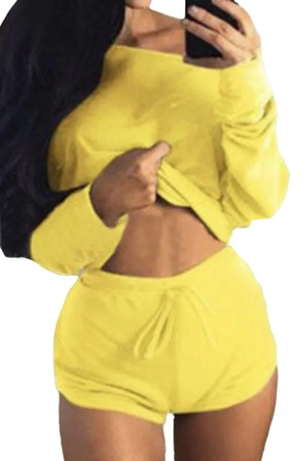 Off Shoulder Long Sleeve Sweatshirt High Waisted Shorts Lounge Set