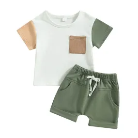 Ribbed Pocket Solid Shorts Baby Set