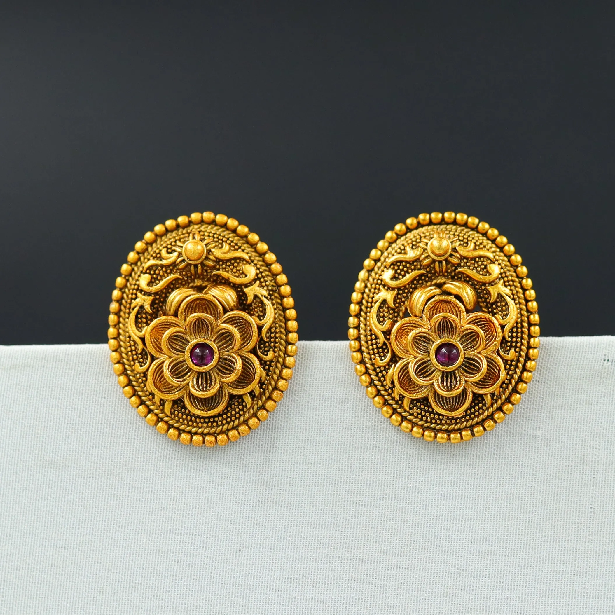 Ruby Antique Gold Plated Studs 12895-9484
