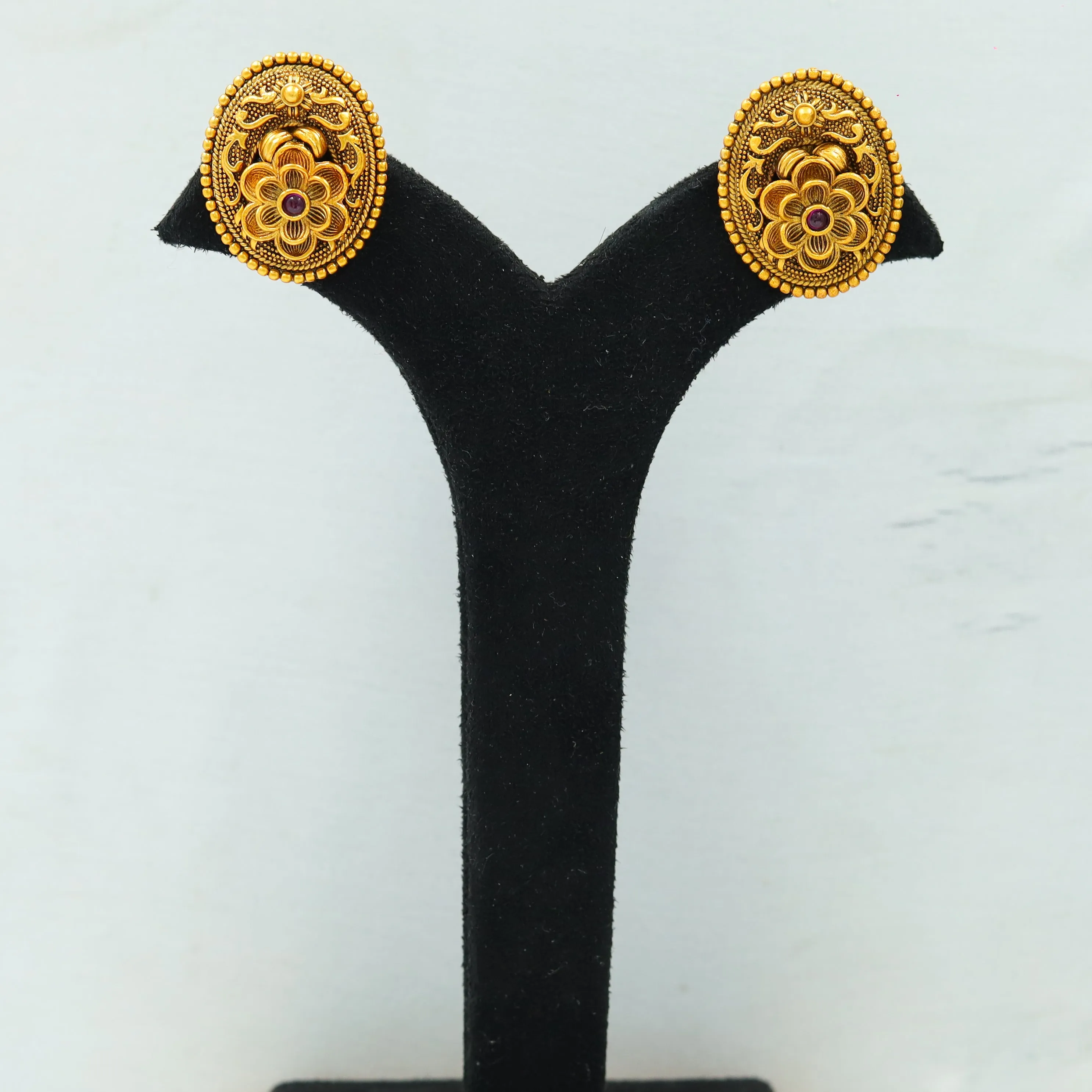 Ruby Antique Gold Plated Studs 12895-9484