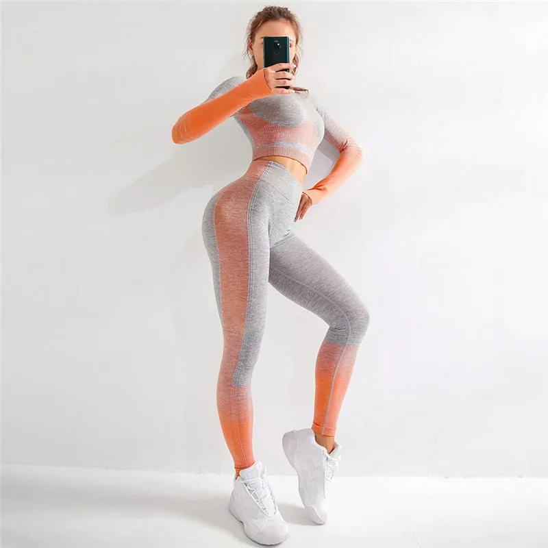 Seamless Rib Yoga Set Sport Outfits Suit