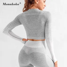 Seamless Rib Yoga Set Sport Outfits Suit