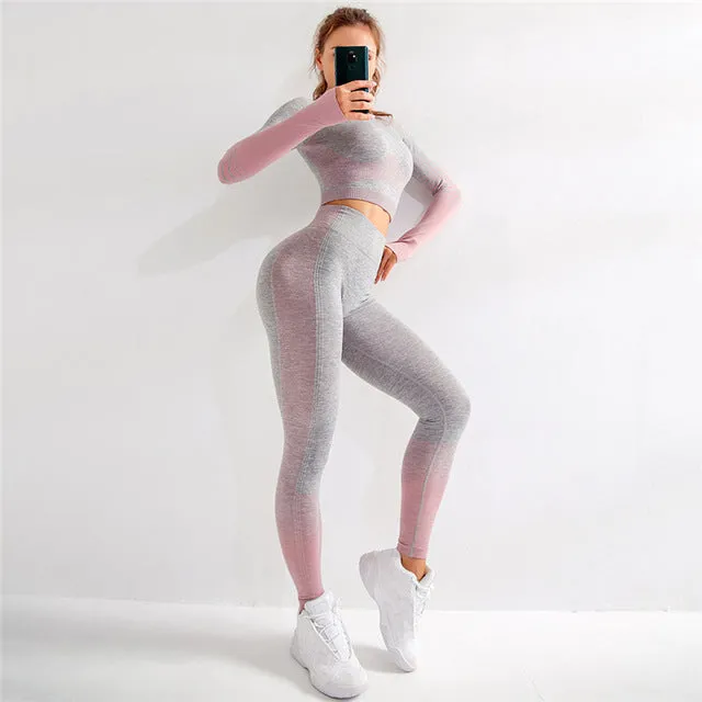 Seamless Rib Yoga Set Sport Outfits Suit