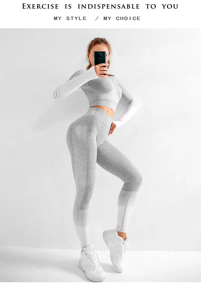 Seamless Rib Yoga Set Sport Outfits Suit