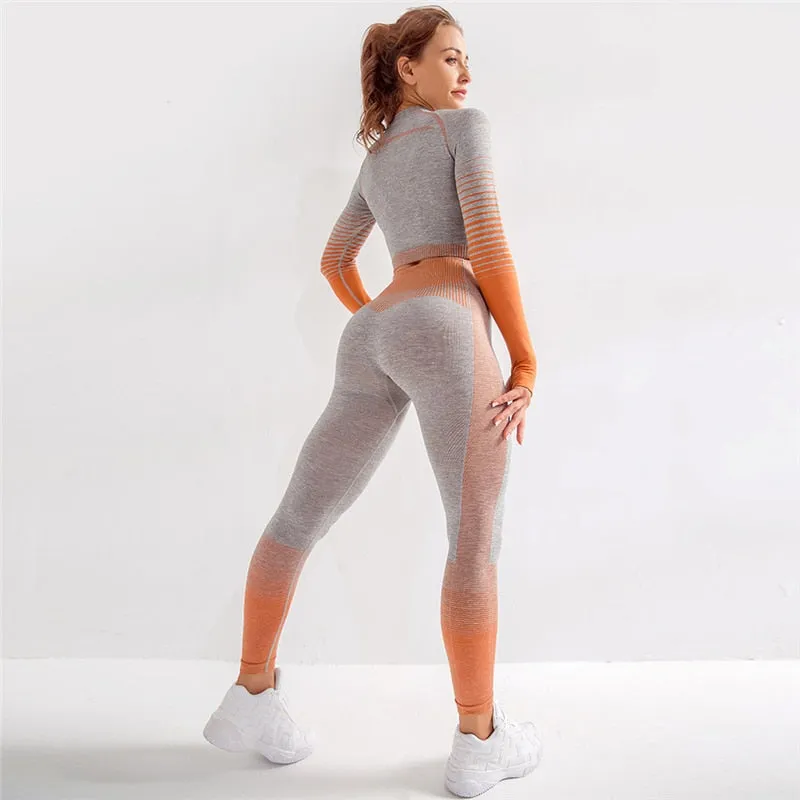 Seamless Rib Yoga Set Sport Outfits Suit