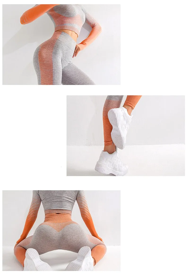 Seamless Rib Yoga Set Sport Outfits Suit