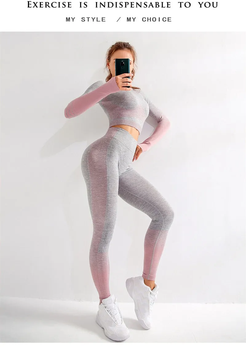 Seamless Rib Yoga Set Sport Outfits Suit