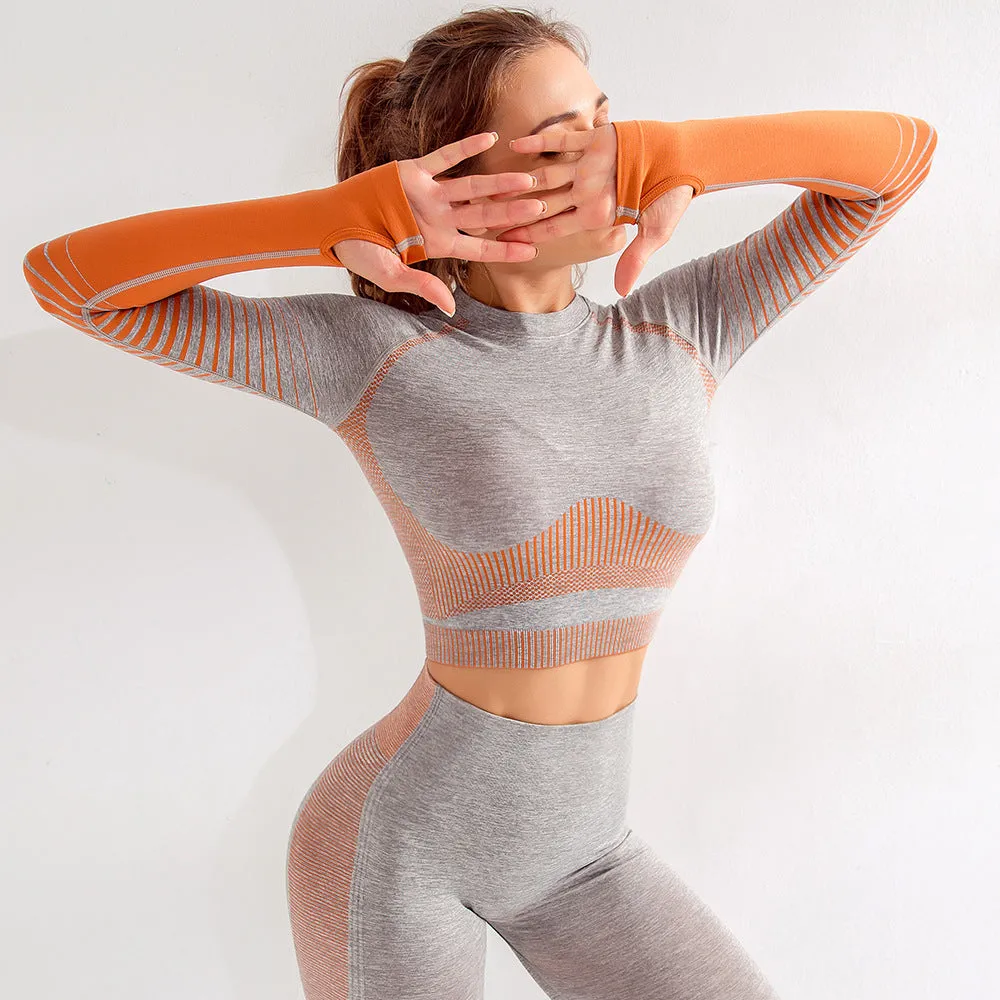 Seamless Rib Yoga Set Sport Outfits Suit