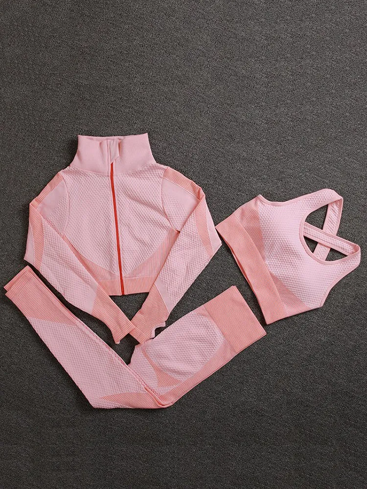 Seamless Women Yoga Sets Female Sport Gym Suits Wear Running Clothes Women Fitness Sport Gym Set Women Long Sleeve Yoga Clothing