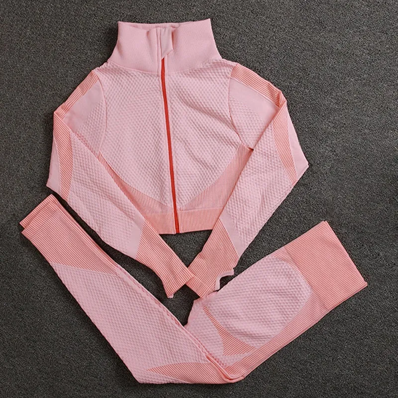 Seamless Women Yoga Sets Female Sport Gym Suits Wear Running Clothes Women Fitness Sport Gym Set Women Long Sleeve Yoga Clothing