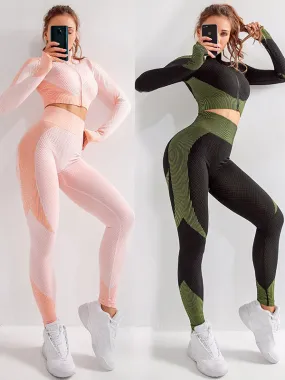 Seamless Women Yoga Sets Female Sport Gym Suits Wear Running Clothes Women Fitness Sport Gym Set Women Long Sleeve Yoga Clothing